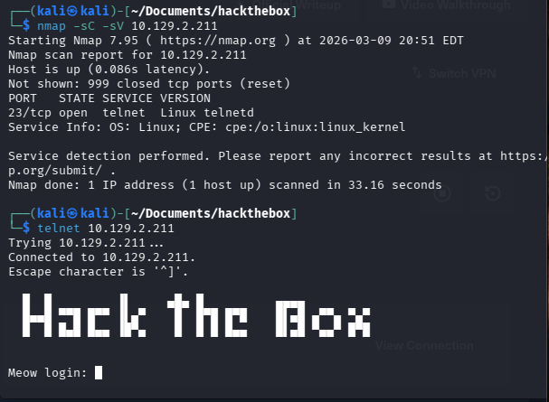 nmap scan showing port 23 open running Telnet