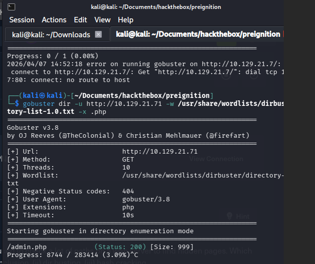 GoBuster output discovering admin.php