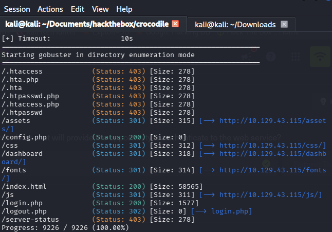 gobuster output revealing login.php