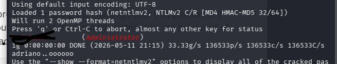 john cracking the NetNTLMv2 hash against rockyou.txt