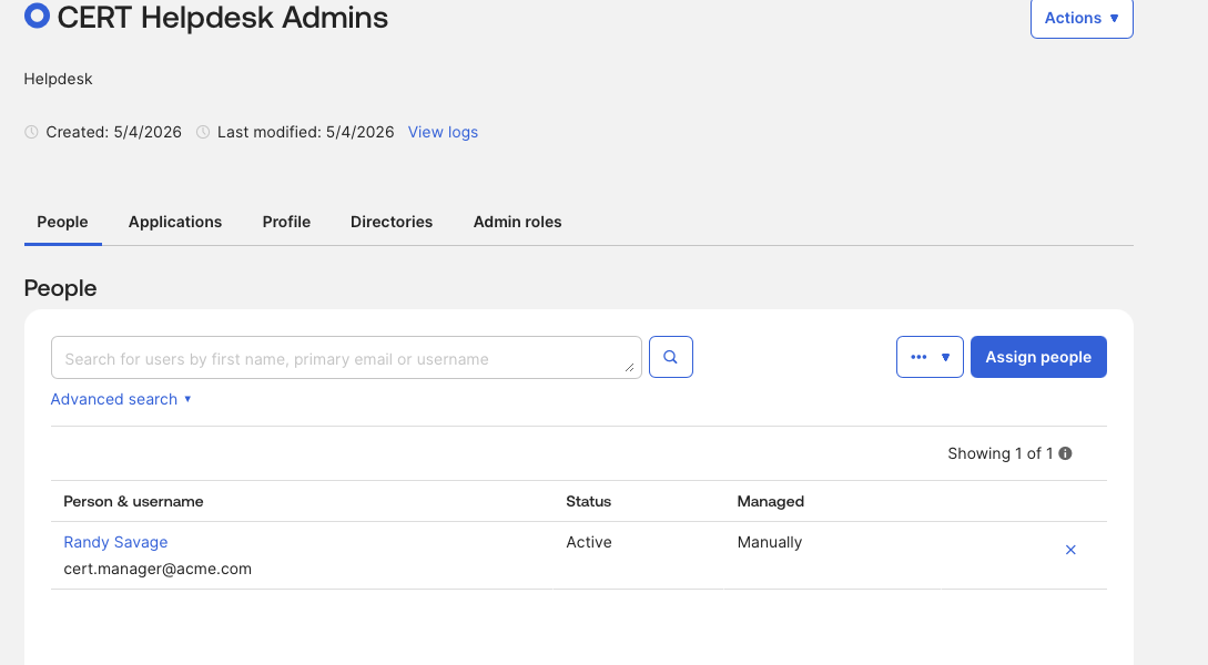 CERT Helpdesk Admins group with cert.manager as member