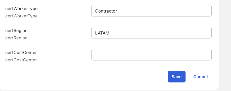 Custom attribute values assigned to users