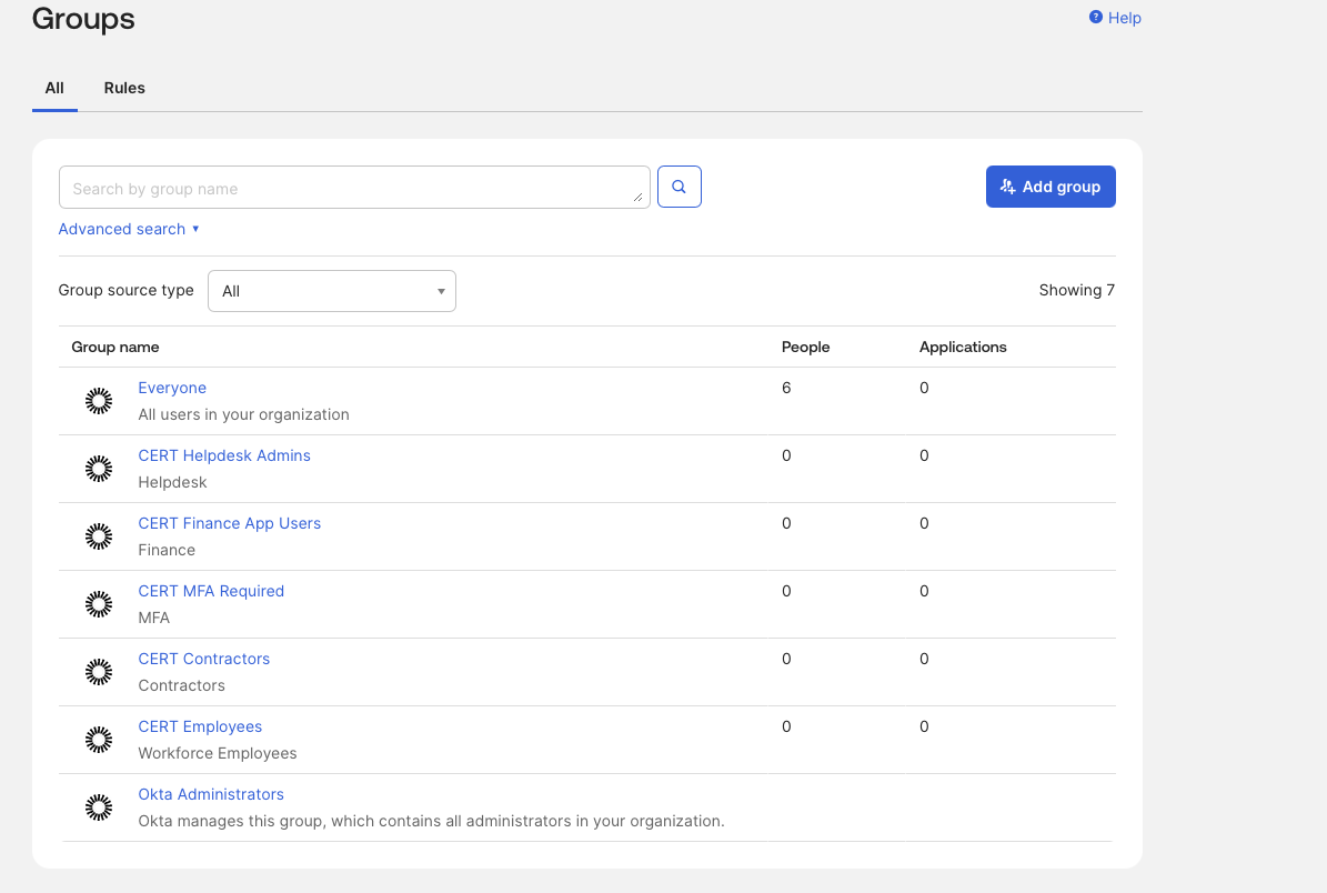 Groups created in Okta