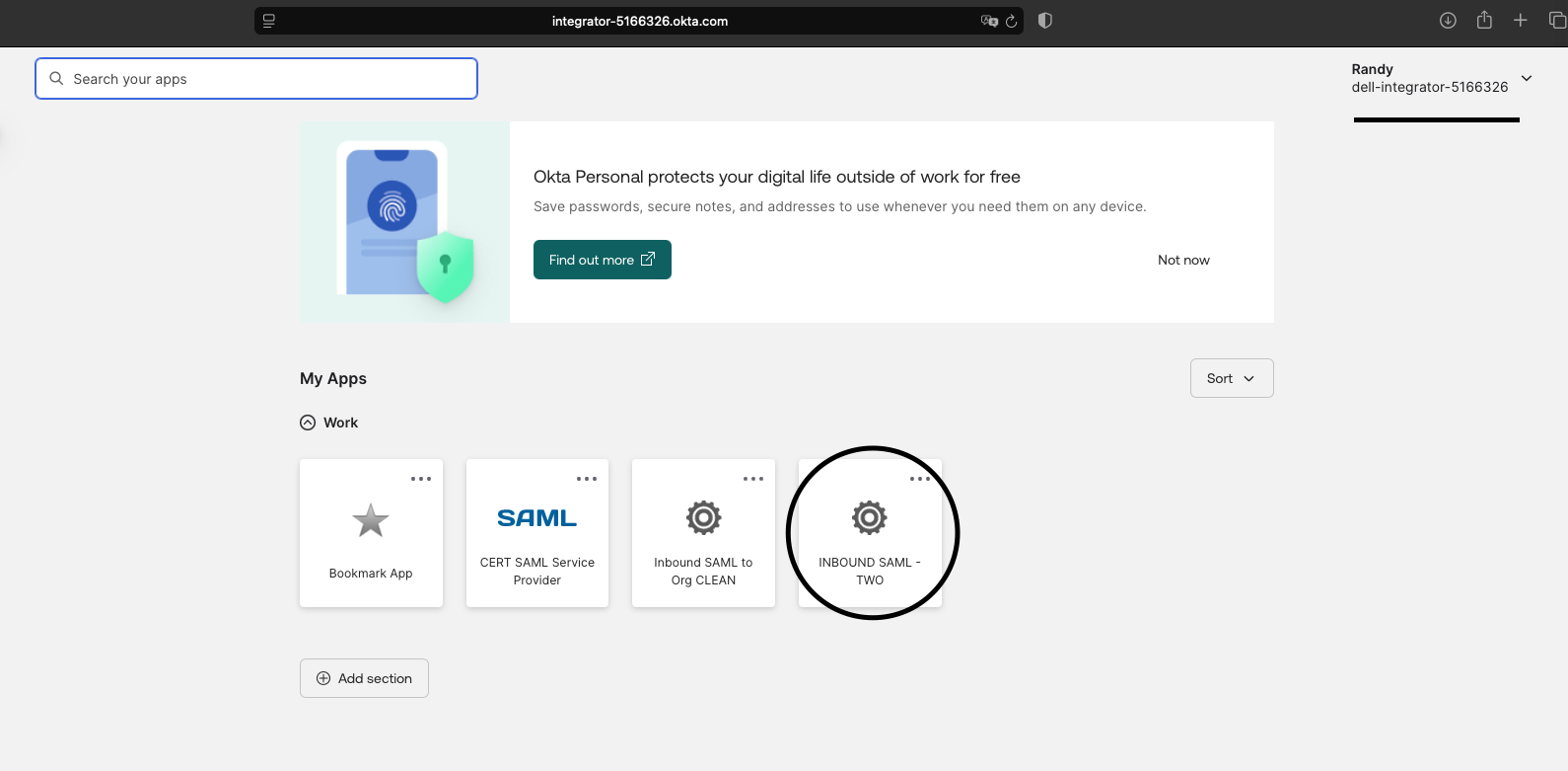 Federated user lands in Org2