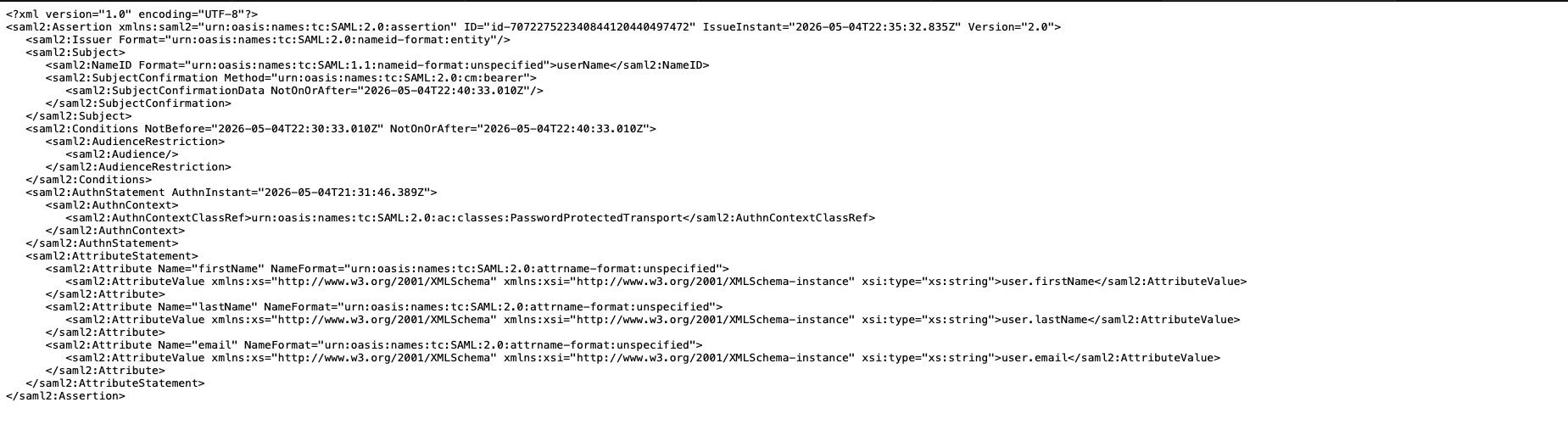 SAML assertion preview