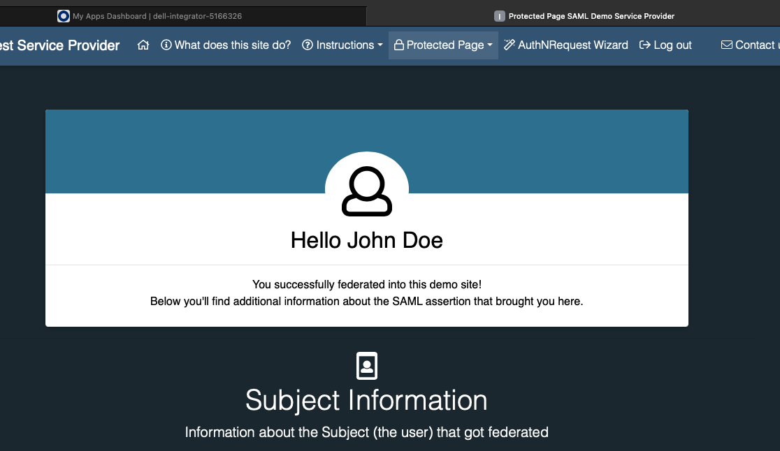 IAMShowcase displaying received assertion